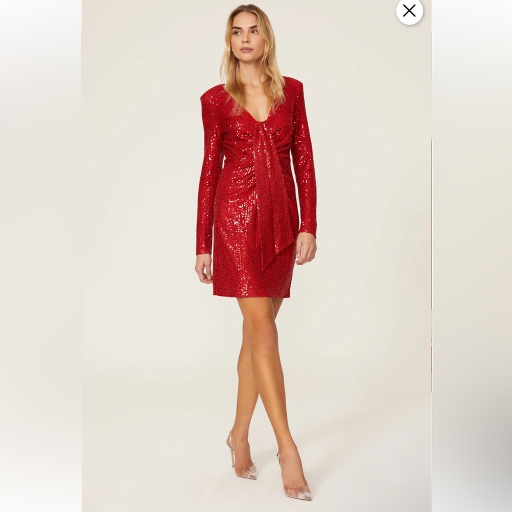 Rtr One33 Social Red Sequin Drape Long Sleeve Sheath Mini Dress Sz 4